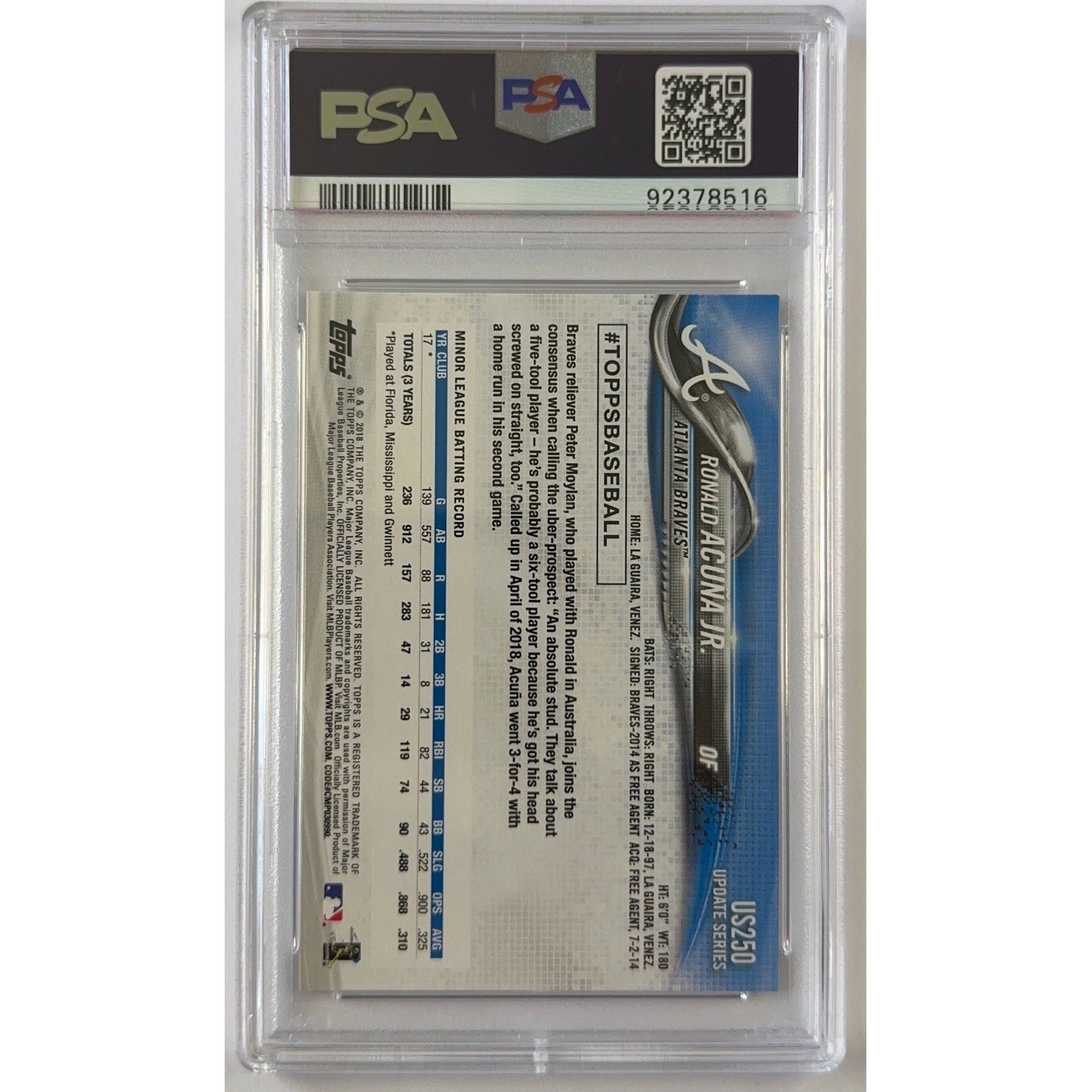 2018 Topps Update Ronald Acuna Jr. At-Bat Blue Jersey Rainbow Foil RC PSA 9 MINT | Local Legends Cards & Collectibles