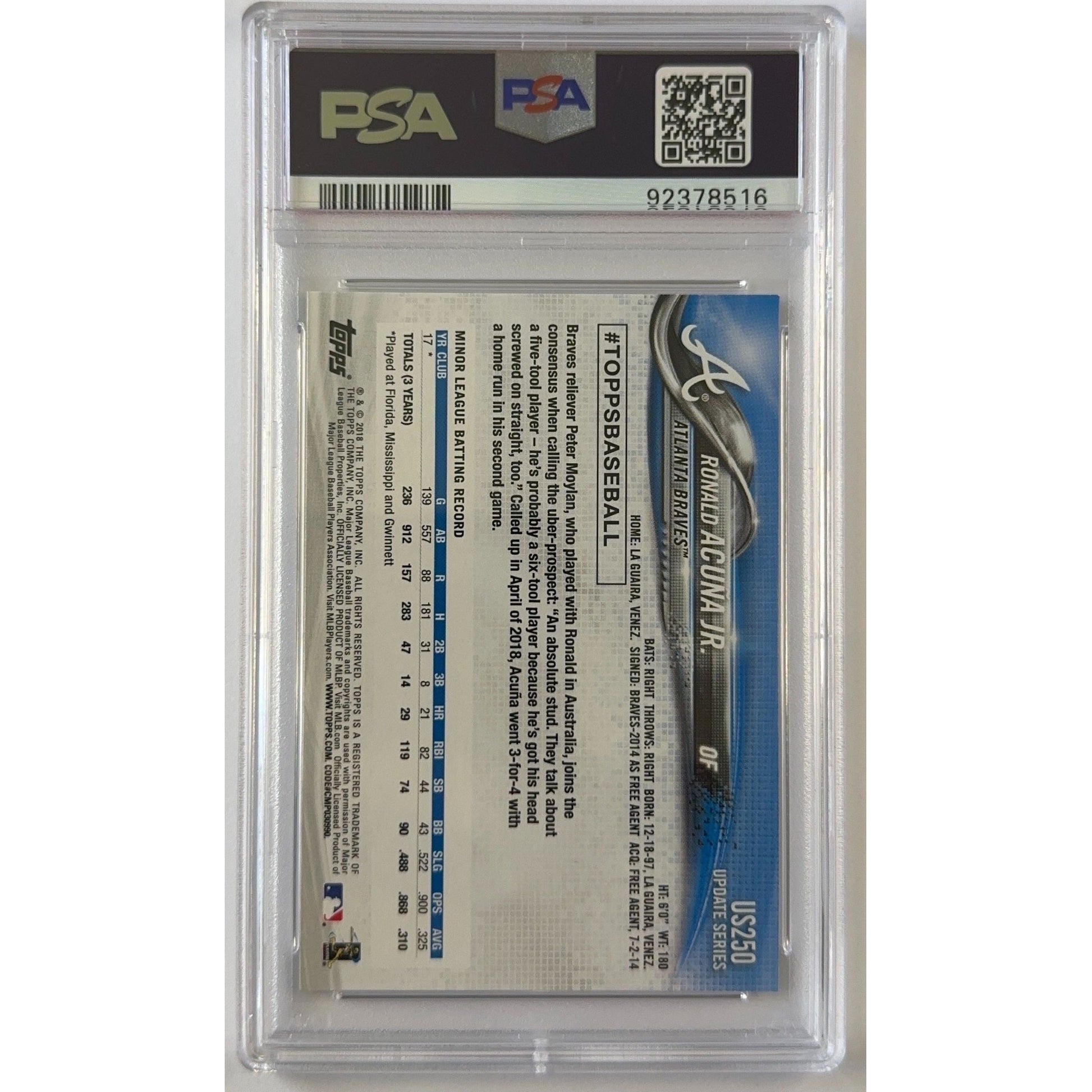 2018 Topps Update Ronald Acuna Jr. At-Bat Blue Jersey Rainbow Foil RC PSA 9 MINT | Local Legends Cards & Collectibles