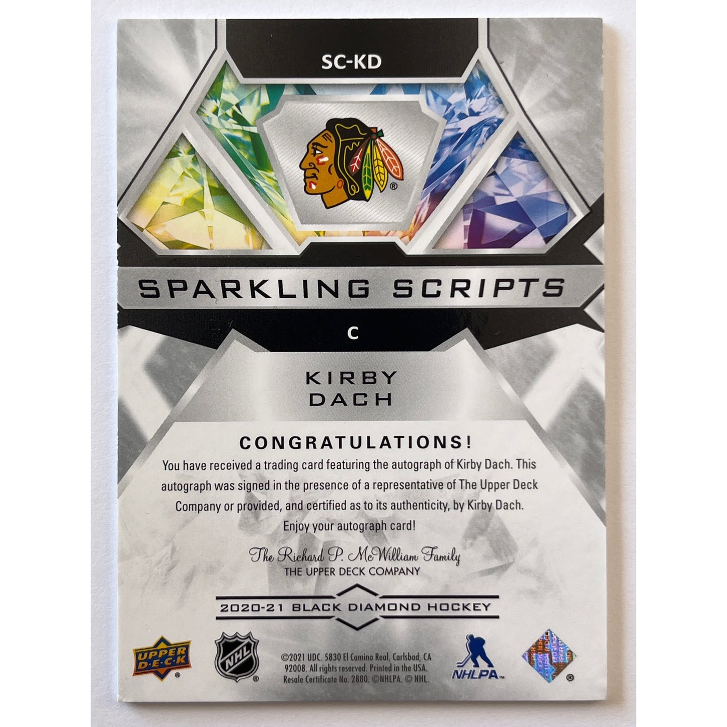 2020-21 Black Diamond Kirby Dach Sparkling Scripts