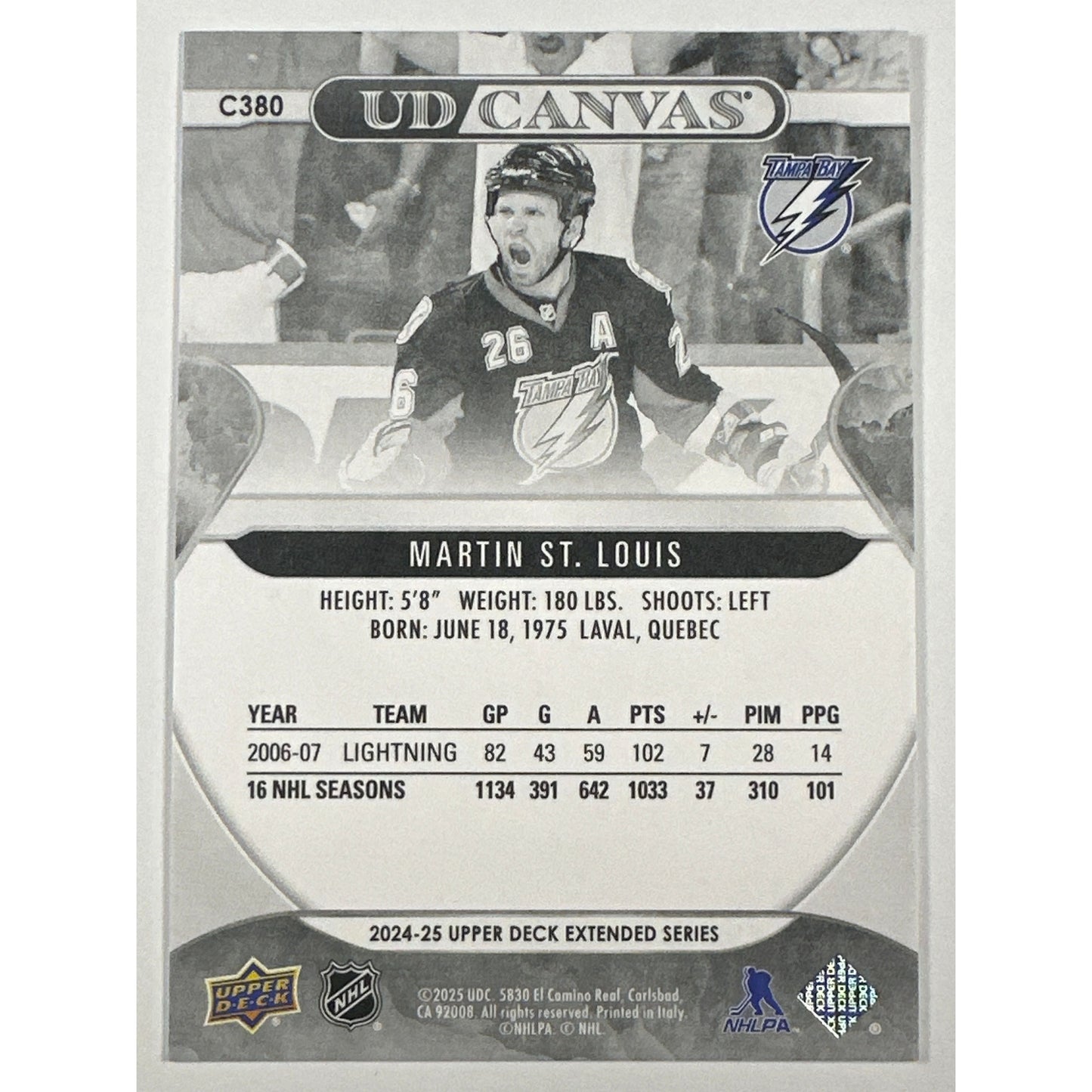 2024-25 Upper Deck Extended Series Martin St. Louis UD Canvas Legends Black & White | Local Legends Cards & Collectibles