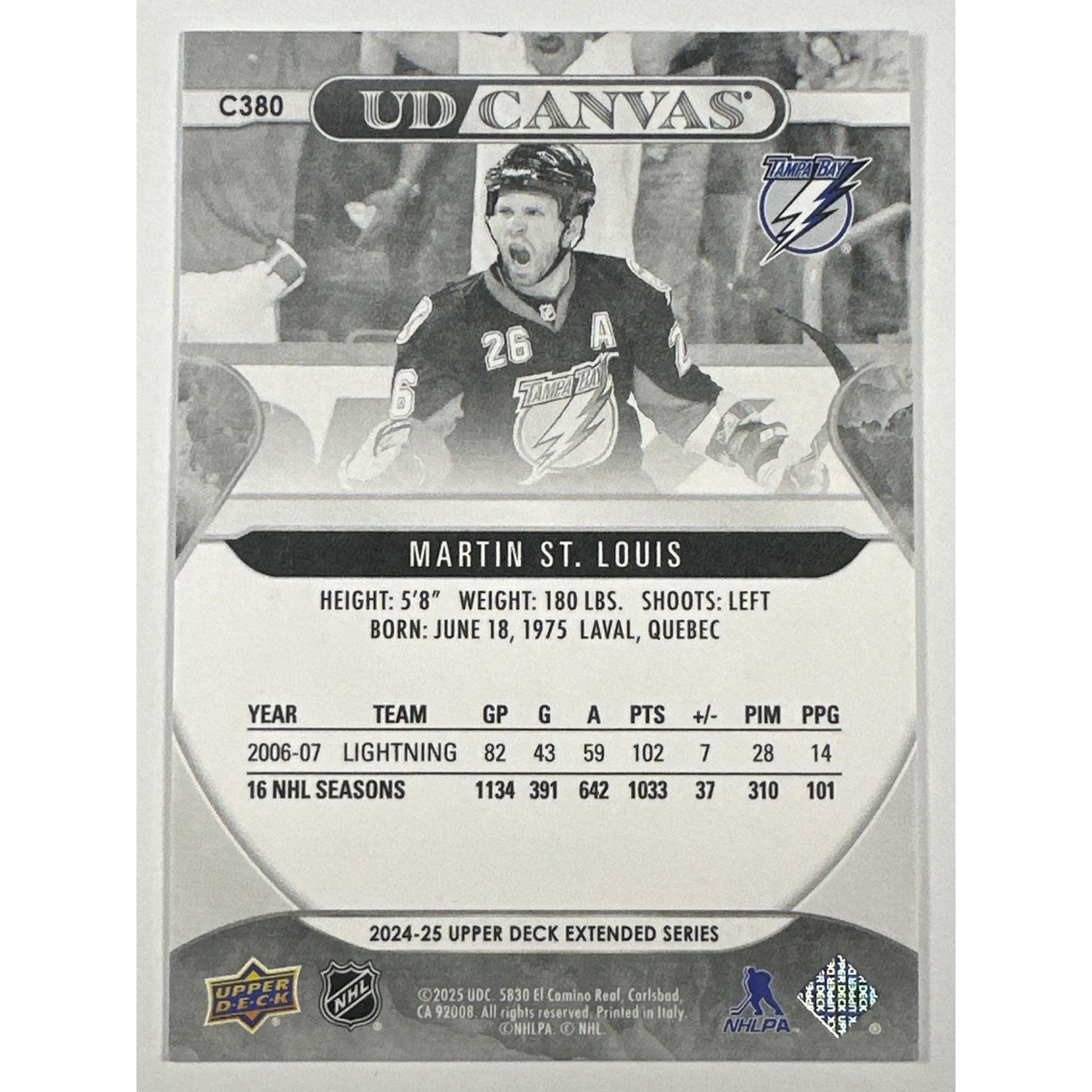 2024-25 Upper Deck Extended Series Martin St. Louis UD Canvas Legends Black & White | Local Legends Cards & Collectibles