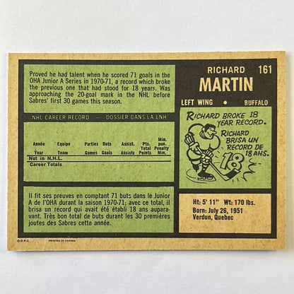 1971-72 O-Pee-Chee Richard Martin RC