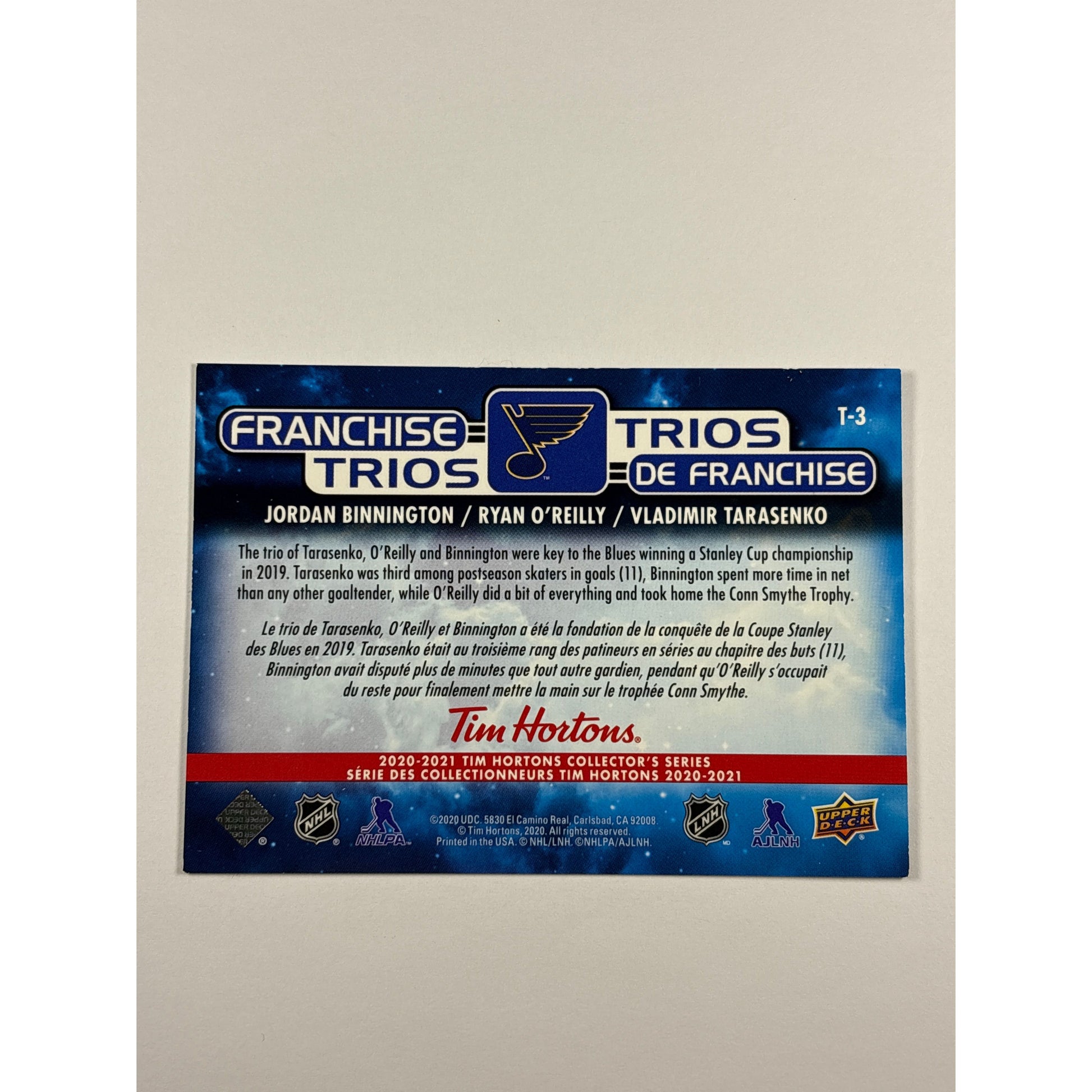 2020-21 Tim Hortons Binnington / O’Reilly / Tarasenko Franchise Trios Lenticular | Local Legends Cards & Collectibles