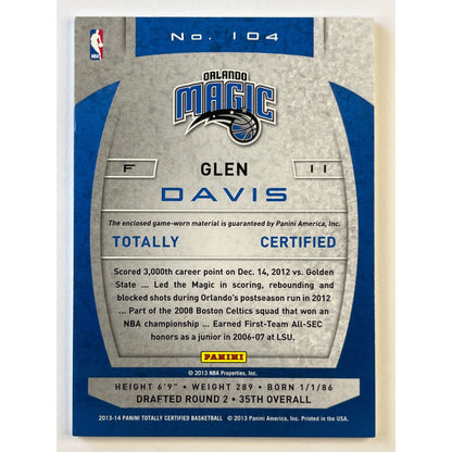 2013-14 Totally Certified Glen “Big Baby” Davis Totally Certified Game Worn Material | Local Legends Cards & Collectibles