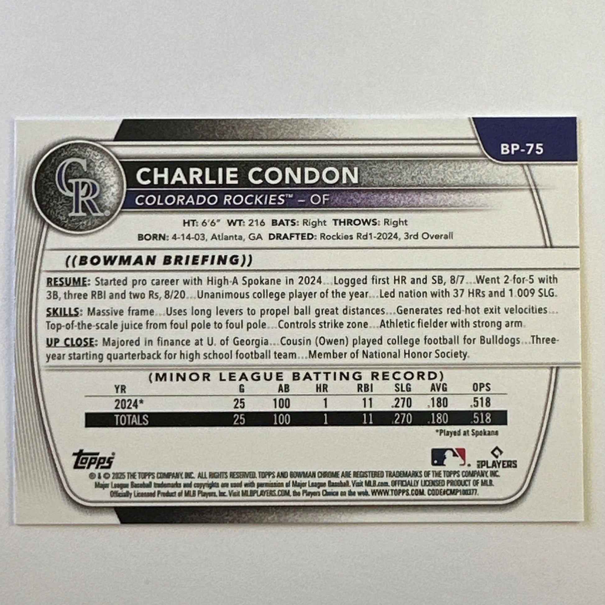 2025 Bowman Charlie Condon Bowman 1st | Local Legends Cards & Collectibles