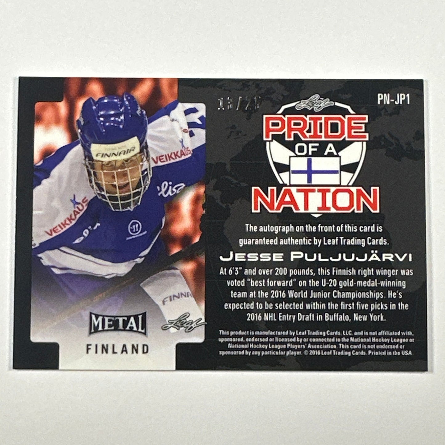 2016 Leaf Jesse Puljujarvi Pride Of A Nation Auto /25 | Local Legends Cards & Collectibles