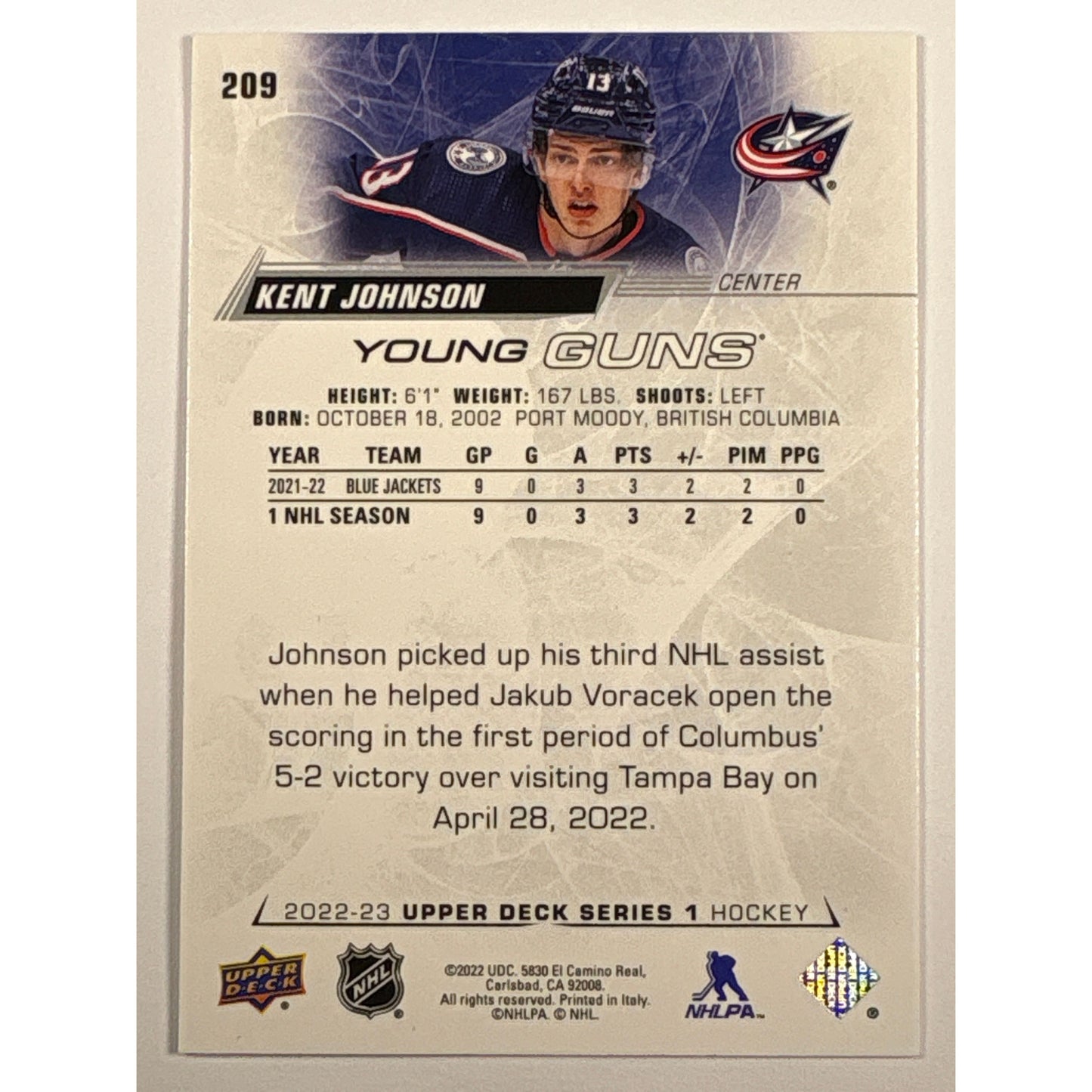 2022-23 Series 1 Kent Johnson Young Guns | Local Legends Cards & Collectibles