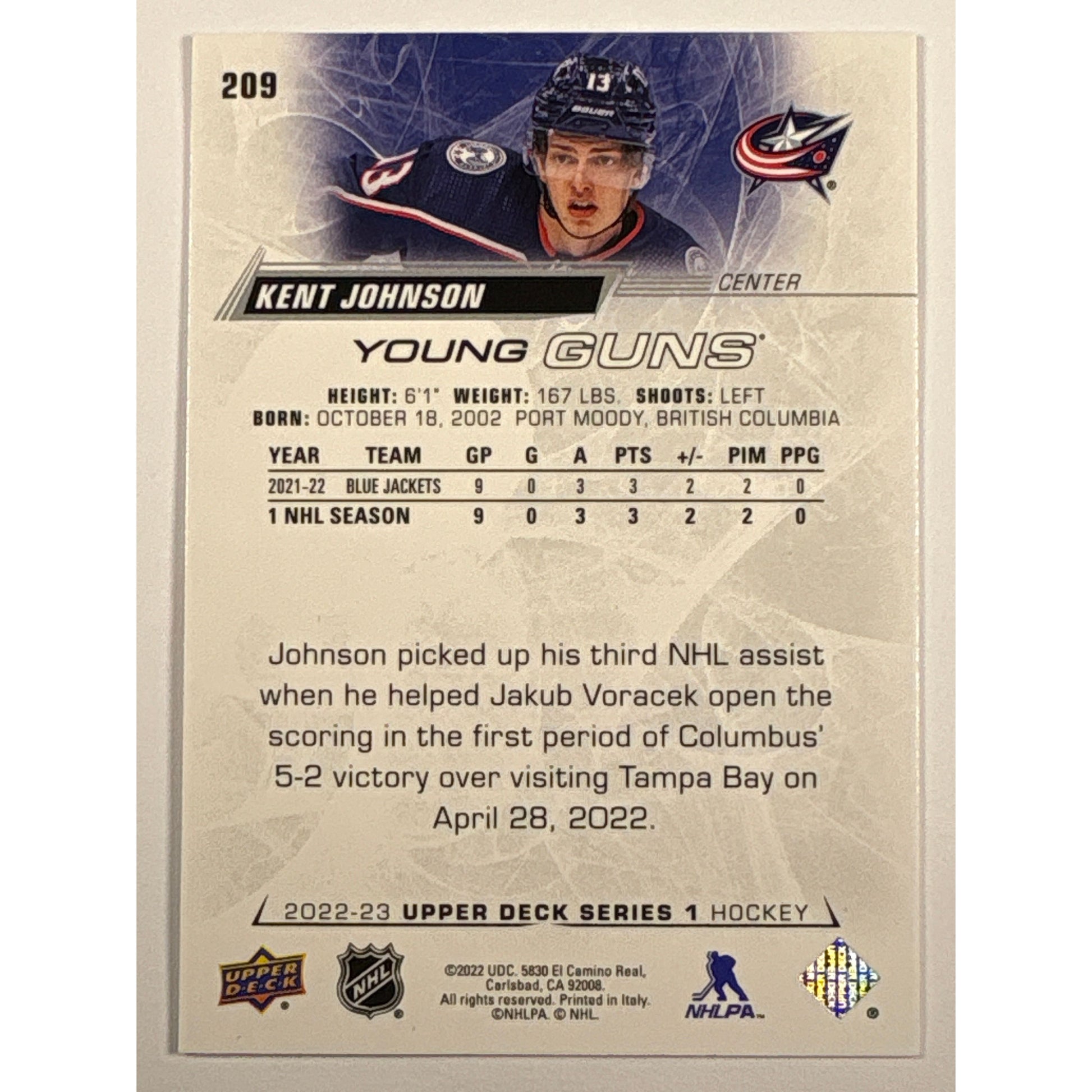 2022-23 Series 1 Kent Johnson Young Guns | Local Legends Cards & Collectibles