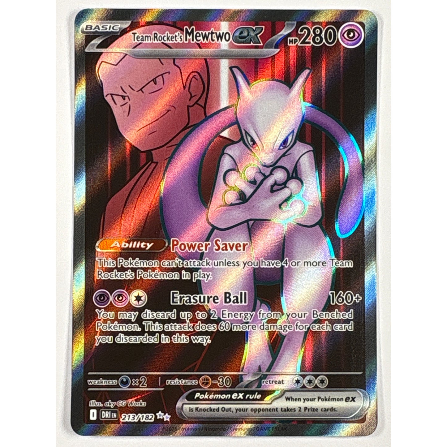Team Rocket’s Mewtwo ex Holo Ultra Rare 213/182