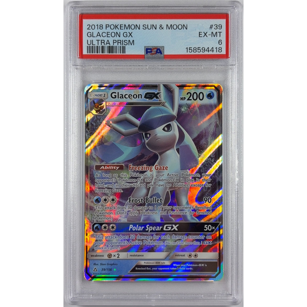 Glaceon GX Holo Ultra Rare PSA 6 EXCELLENT - MINT