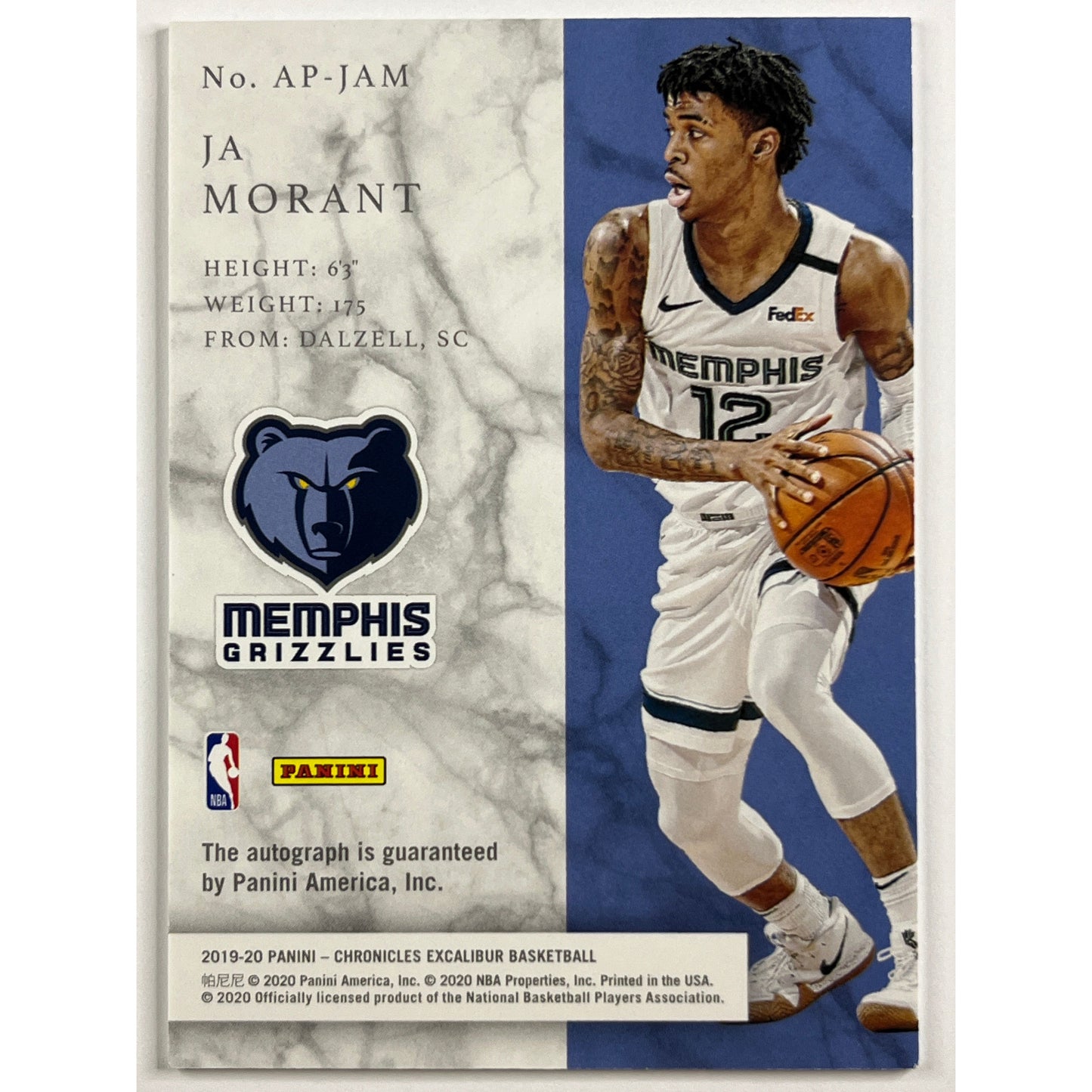 2019-20 Panini Excalibur Ja Morant Apprentice Rookie Autograph /49