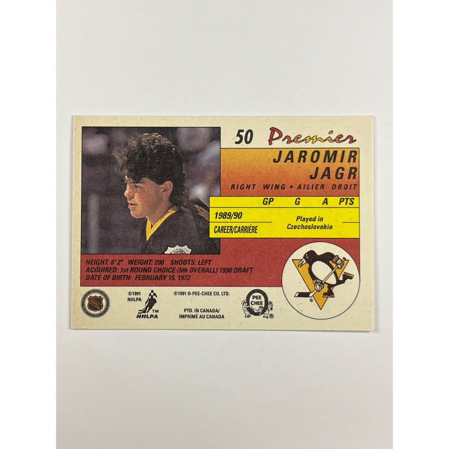 1990-91 O-Pee-Chee Premier Jaromir Jagr RC