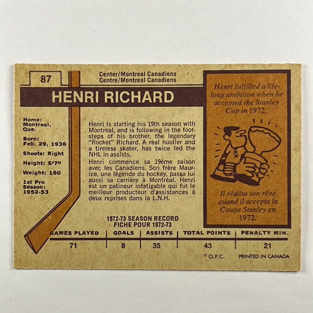 1973-74 O-Pee-Chee Henri Richard #87