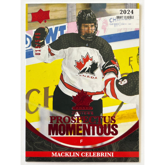 2023 Team Canada Juniors Macklin Celebrini Prospectus Momentous Red Foil /549