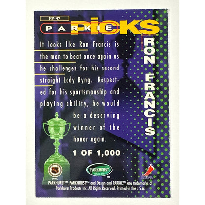 1994-95 Parkhurst Ron Francis Parkie Picks Lady Bing /1000 | Local Legends Cards & Collectibles