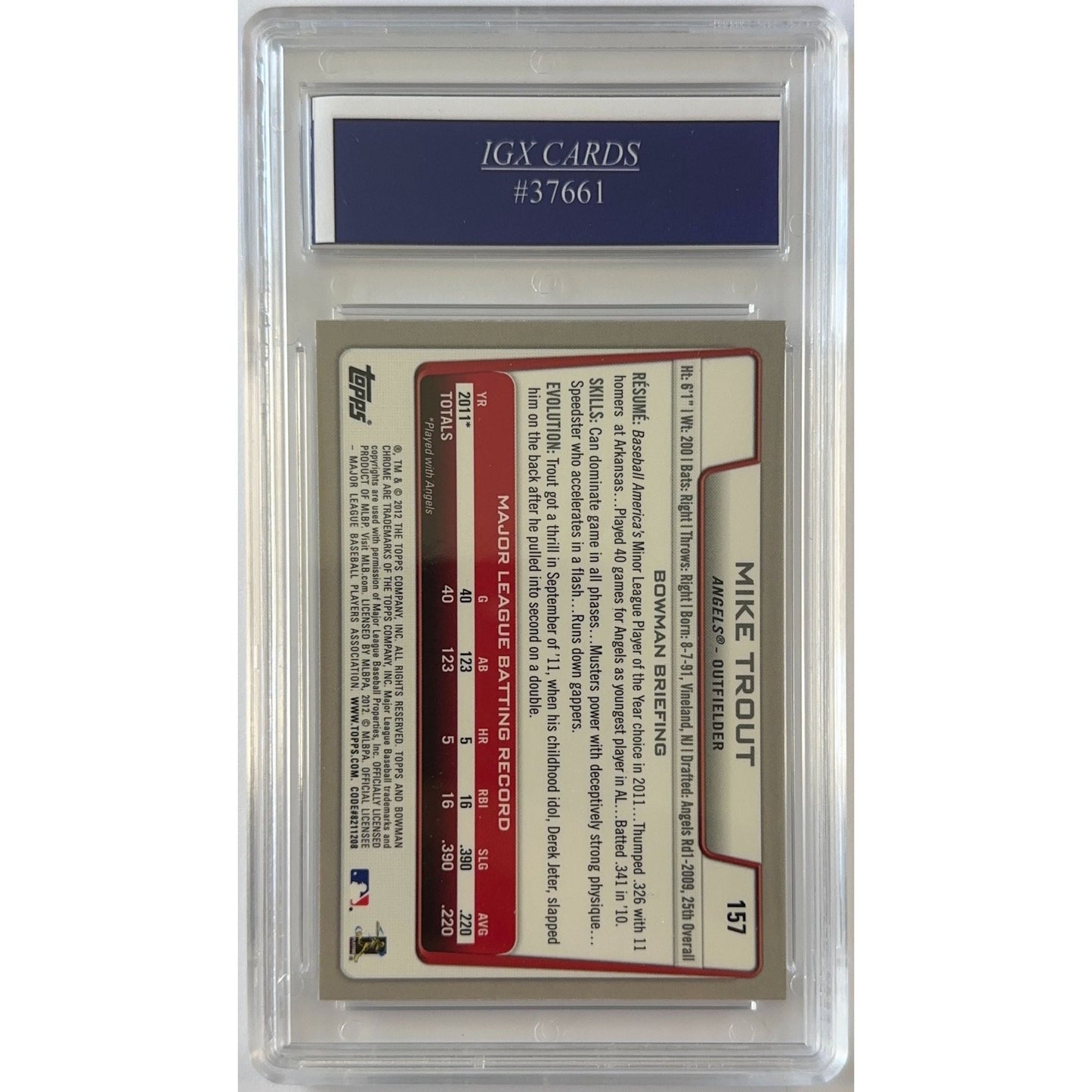 2012 Bowman Chrome Mike Trout #157 IGX GEM MINT 10 | Local Legends Cards & Collectibles