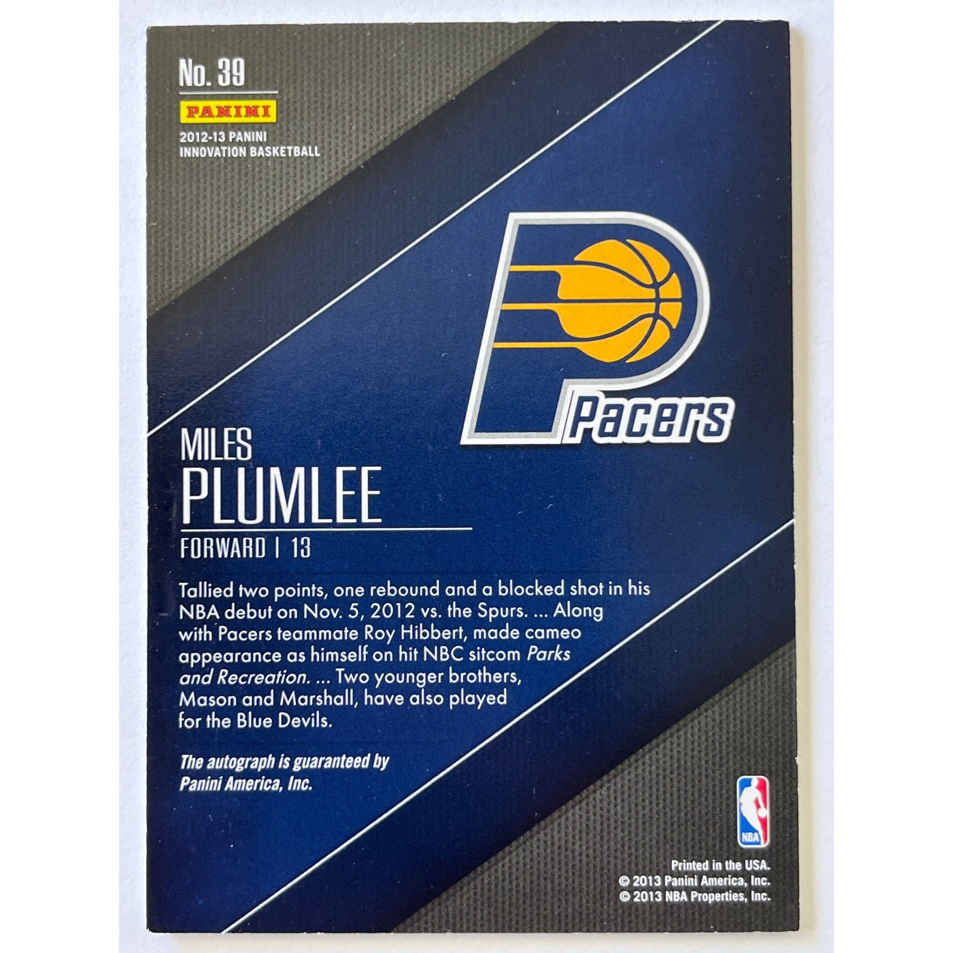 2012-13 Innovation Miles Plumlee Rookie Auto | Local Legends Cards & Collectibles