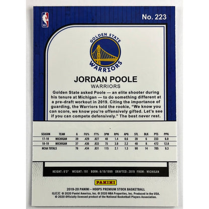 2019-20 Hoops Premium Stock Jordan Poole RC