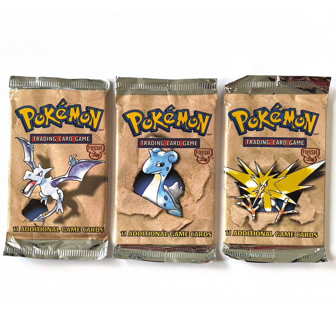 Pokémon 1999 WOTC Fossil Unlimited Edition 3 Pack Art Set w/ 1 HEAVY Pack