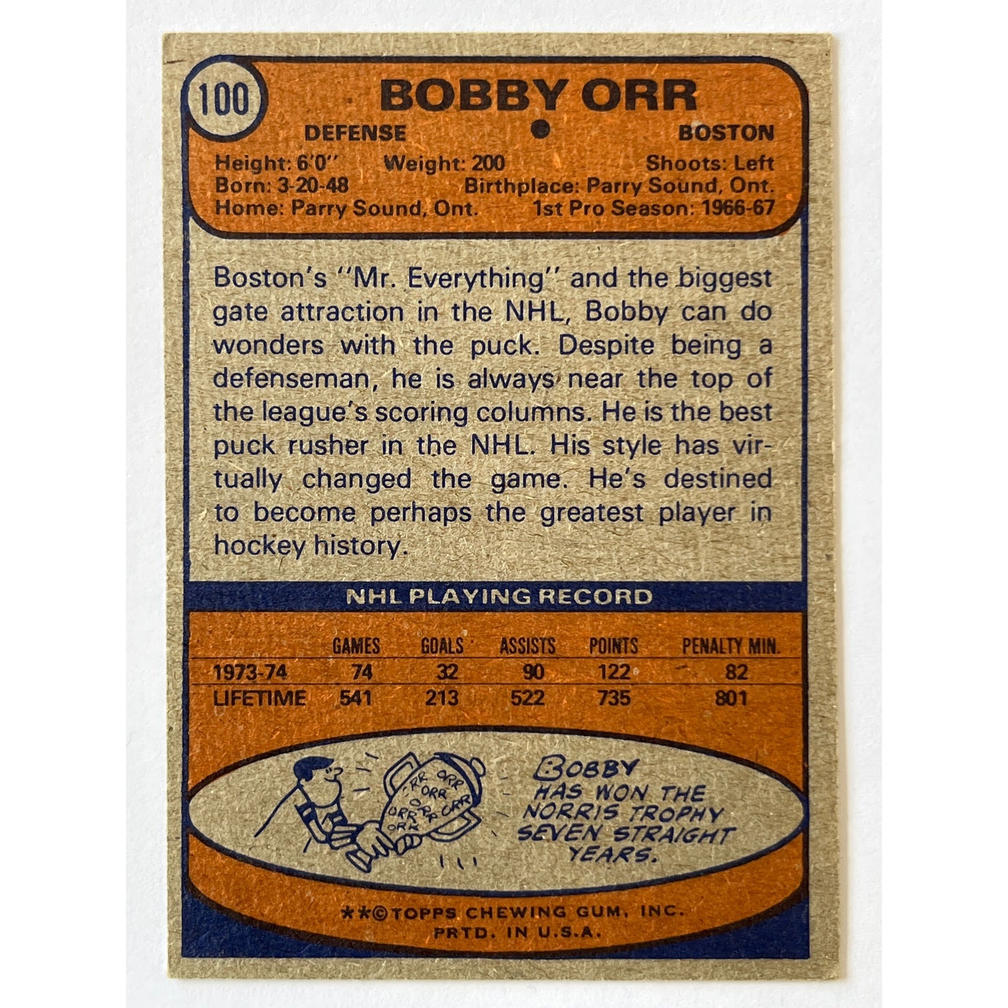 1974-75 Topps Bobby Orr #100