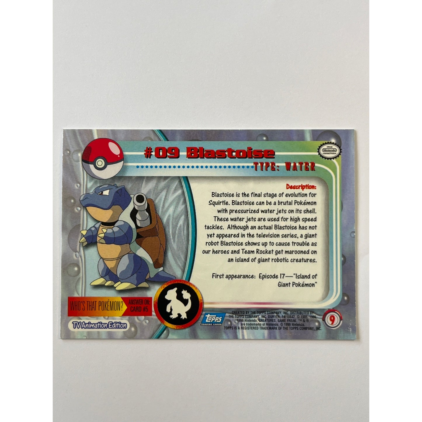 1999 Topps Blastoise Non Holo #9