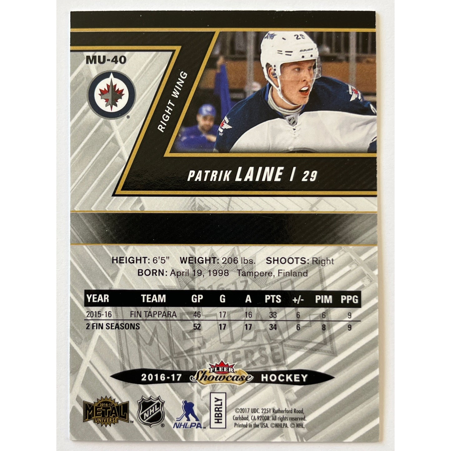 2016-17 Fleer Metal Universe Showcase Patrik Laine RC