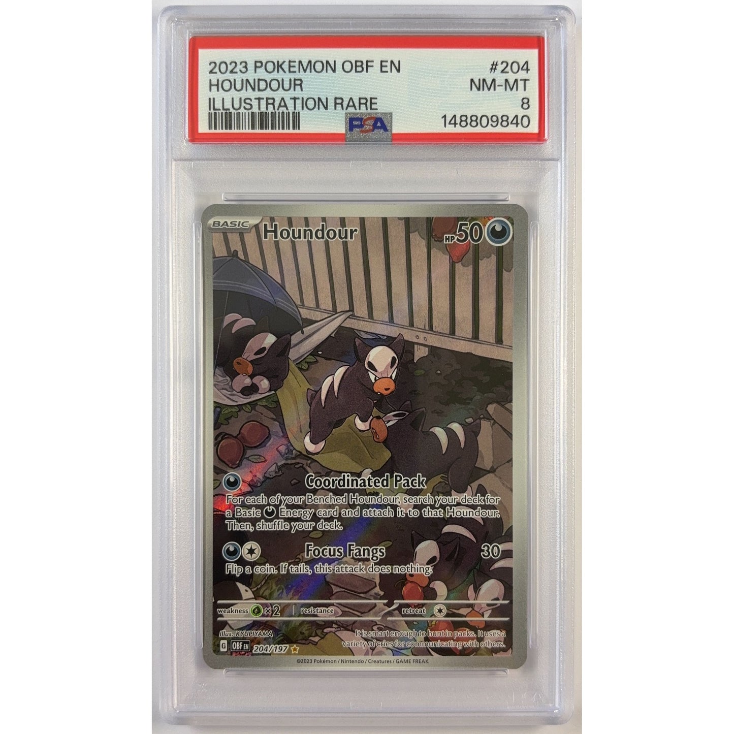 Houndour Holo Illustration Rare 204/197 PSA 8 NEAR MINT