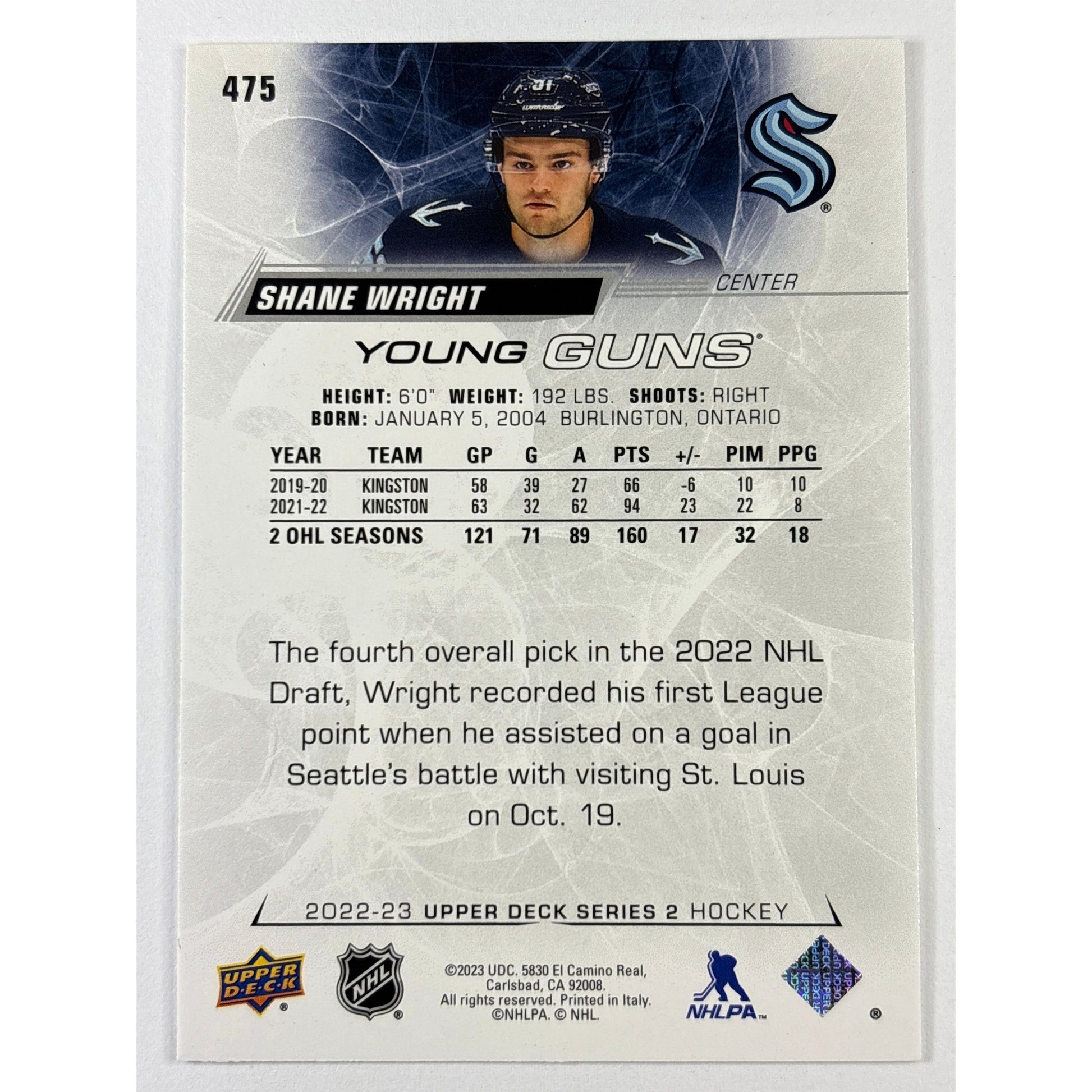2022-23 Upper Deck Series 2 Shane Wright Young Guns | Local Legends Cards & Collectibles