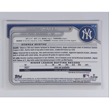 2024 Topps Bowman Chrome Brando Mayea Lunar Green | Local Legends Cards & Collectibles