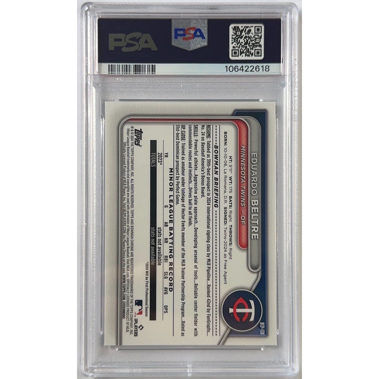 2024 Bowman Chrome Eduardo Beltre Bowman 1st Prospects Shimmer Refractor PSA 9 MINT | Local Legends Cards & Collectibles