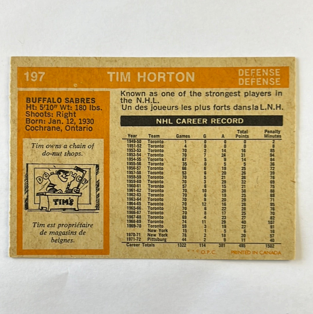 1972-73 O-Pee-Chee Tim Horton #197