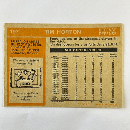 1972-73 O-Pee-Chee Tim Horton #197