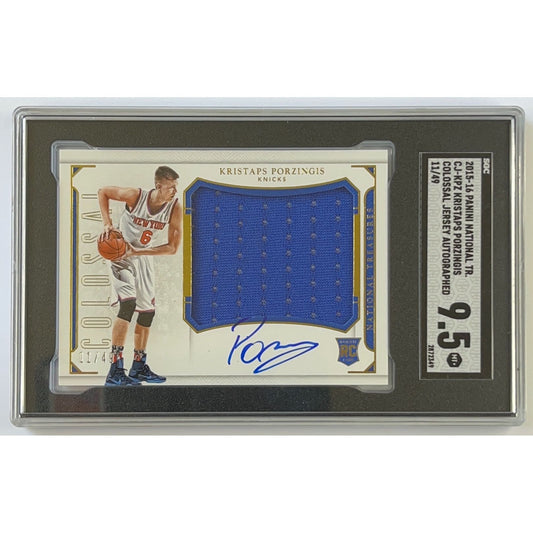 2015-16 National Treasures Kristaps Porzingis Colossal Jersey Autographed RC 11/49 SGC 9.5 MINT +