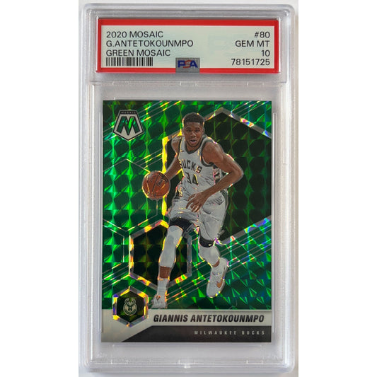 2020-21 Mosaic Giannis Antetokounmpo Green Mosaic Prizm PSA 10 GEM MINT