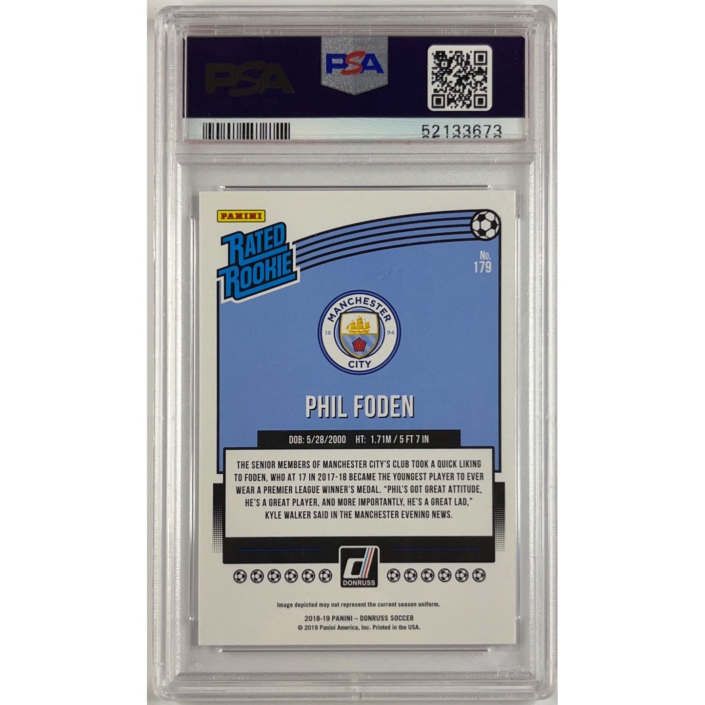 2018-19 Donruss Phil Foden Rated Rookie PSA 9 MINT