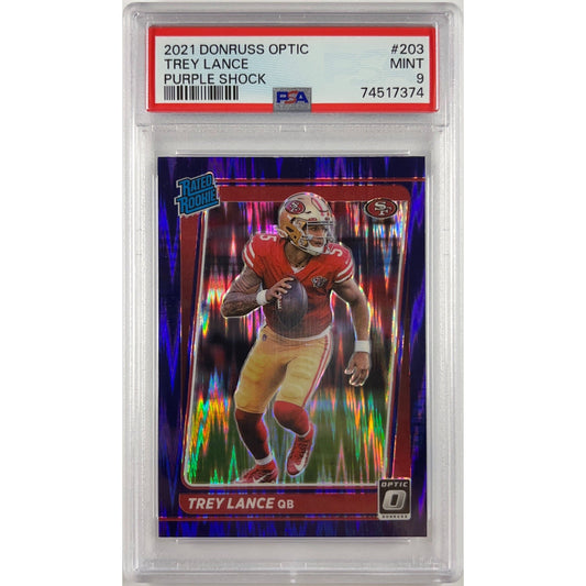 2021 Donruss Optic Trey Lance Purple Shock Prizm Rated Rookie PSA 9