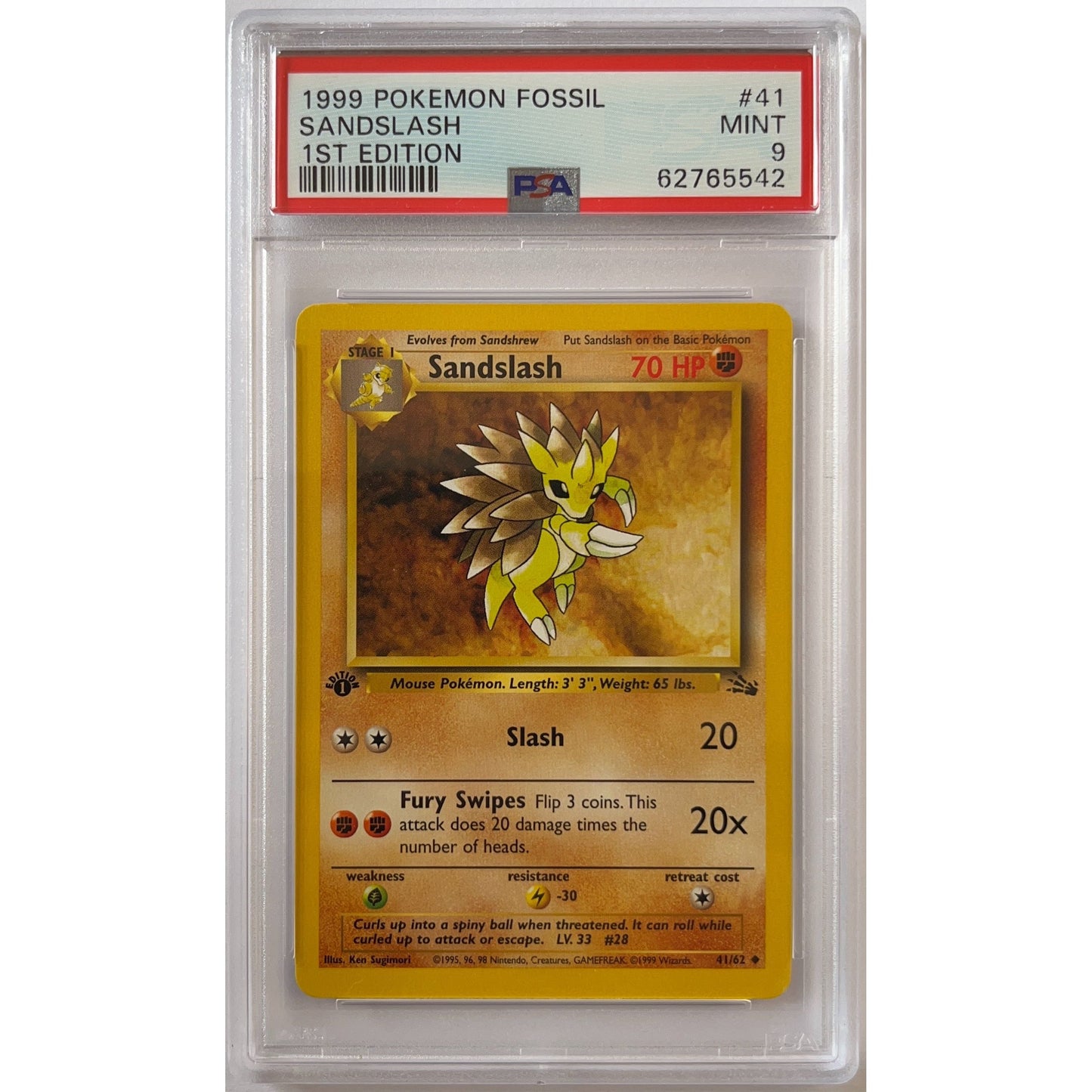 1st Edition Sandslash Non Holo Uncommon 41/62 PSA 9 MINT