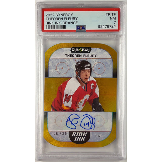 2022-23 Synergy Theoren Fleury Rink Ink Orange Auto /25 PSA 8 NEAR MINT