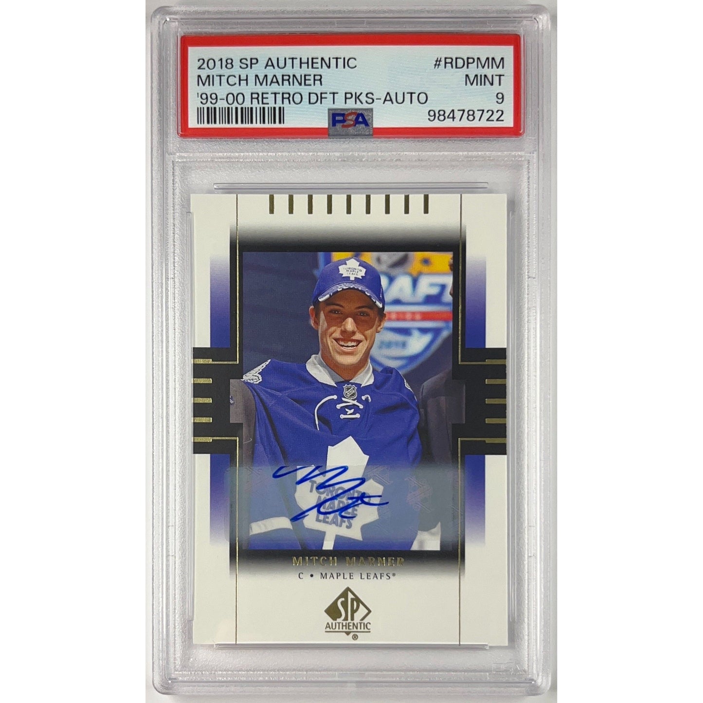 2018-19 SP Authentic Mitch Marner ‘99-00 Retro Draft Picks Auto PSA 9 MINT