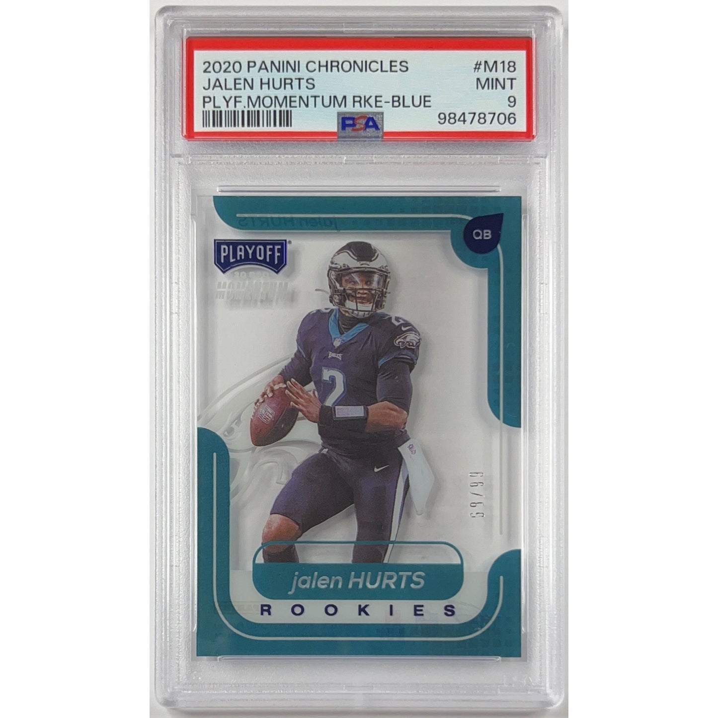 2020 Chronicles Jalen Hurts Playoff Momentum Rookies Blue /99 PSA 9 MINT