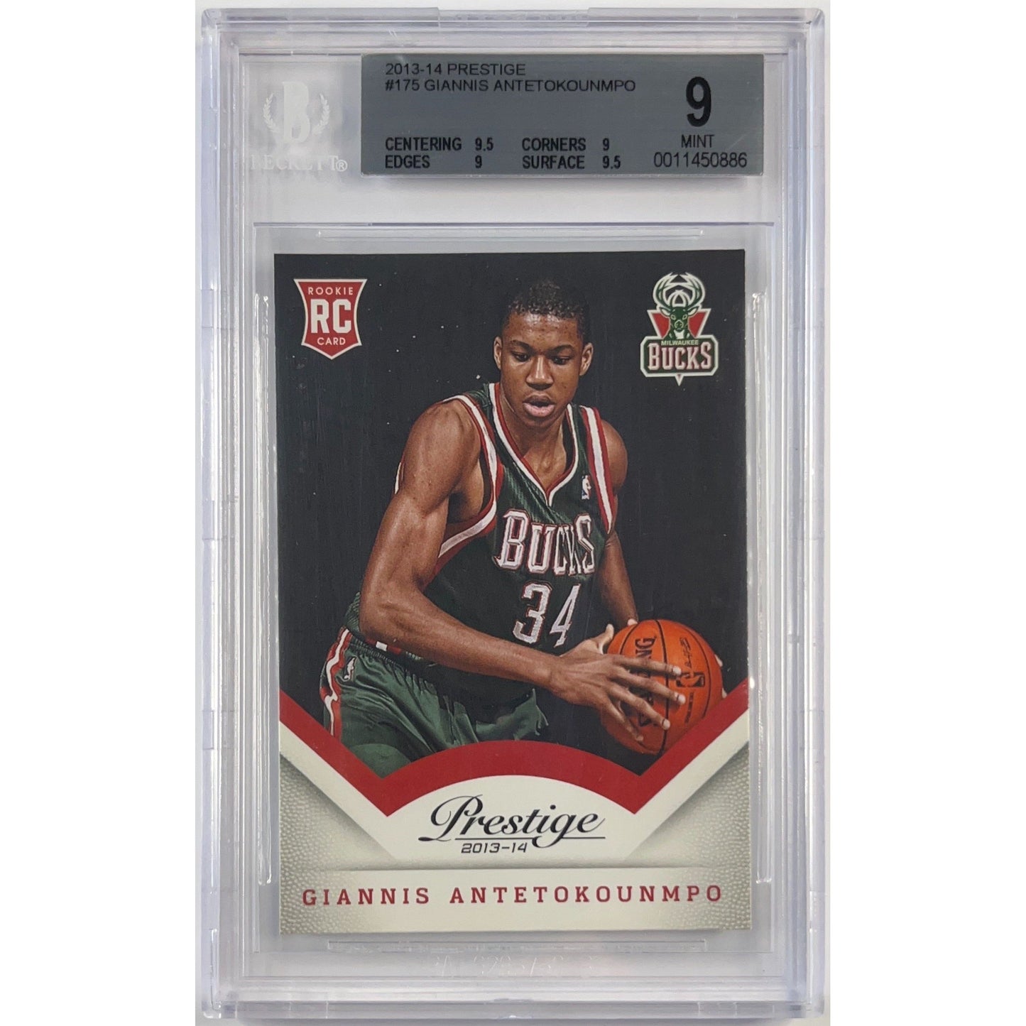 2013-14 Prestige Giannis Antetokounmpo RC BECKETT 9 MINT