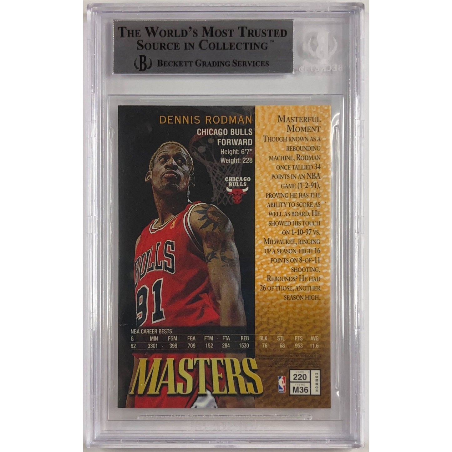 1997-98 Topps Finest Denis Rodman Masters Unpeeled BECKETT 9 MINT