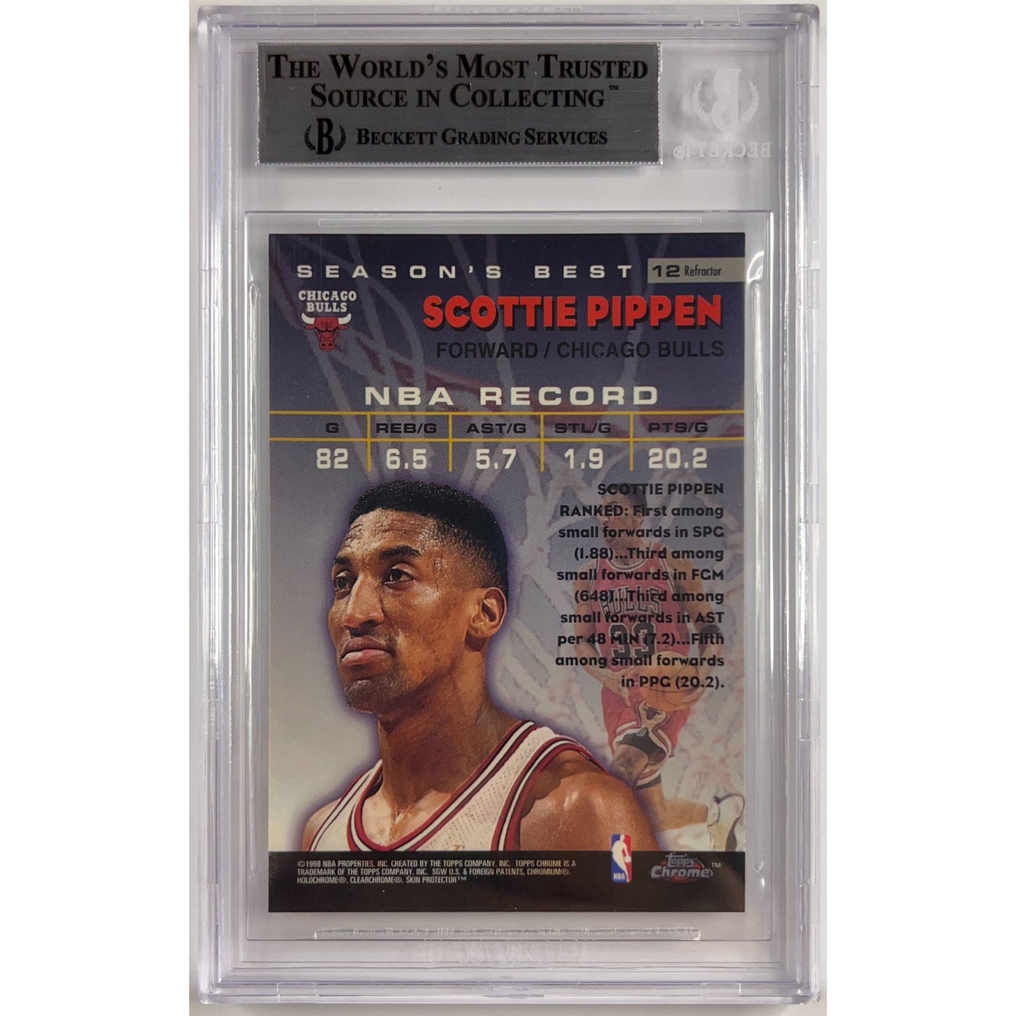 1997-98 Topps Chrome Scottie Pippen Season’s Best Refractor BECKETT 8.5 NEAR MINT - MINT