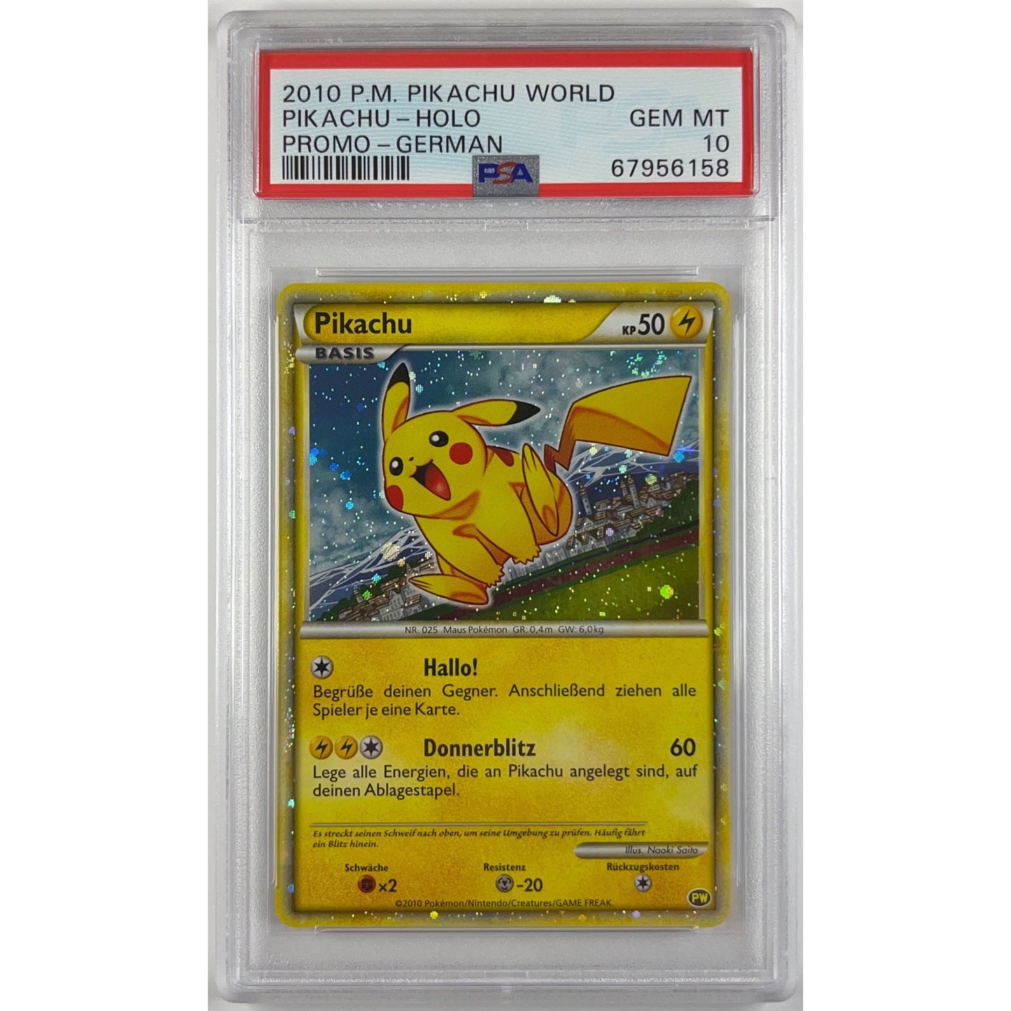 2010 German Pikachu World Promo Holo PSA 10 GEM MINT