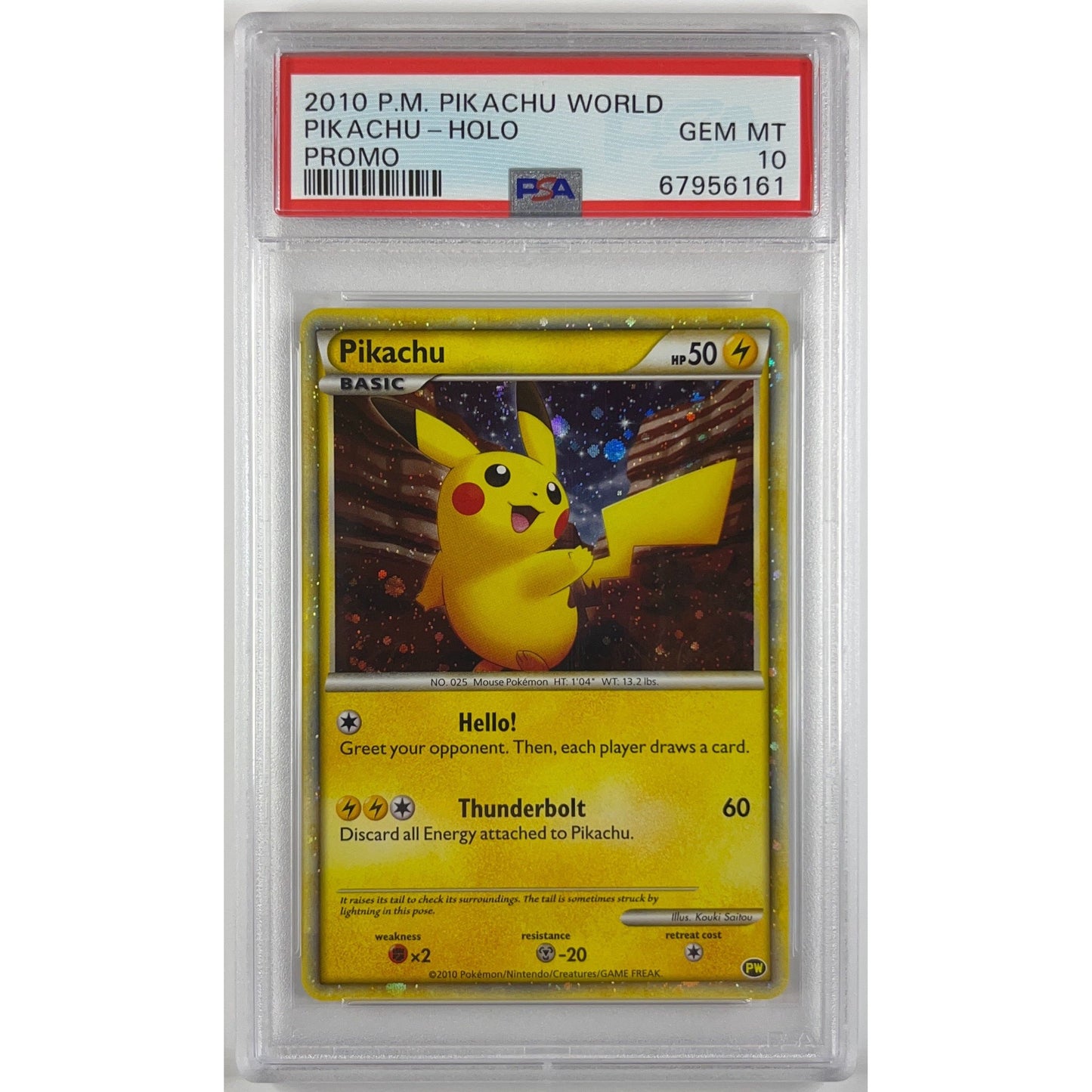 2010 Pikachu World Promo Holo PSA 10 GEM MINT