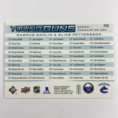 2018-19 Series 1 Rasmus Dahlin / Elias Pettersson Young Guns Checklist