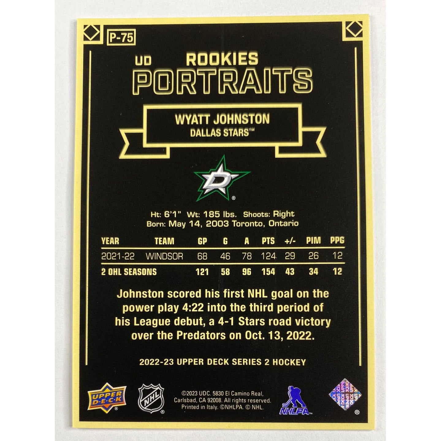2022-23 Series 2 Wyatt Johnston Rookies Portraits | Local Legends Cards & Collectibles