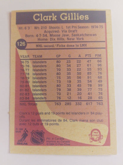 1984-85 O-Pee-Chee Clark Gillies In Person Auto