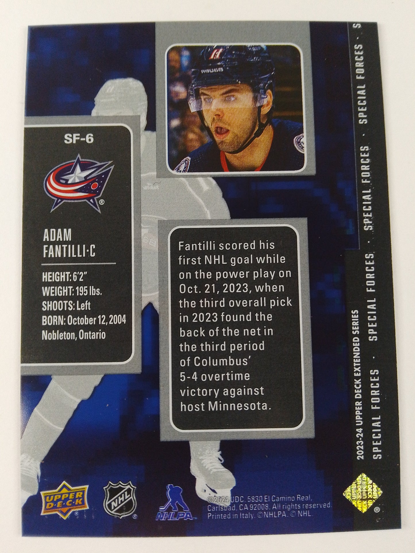 2023-24 Extended Series Adam Fantilli Blue Special Forces