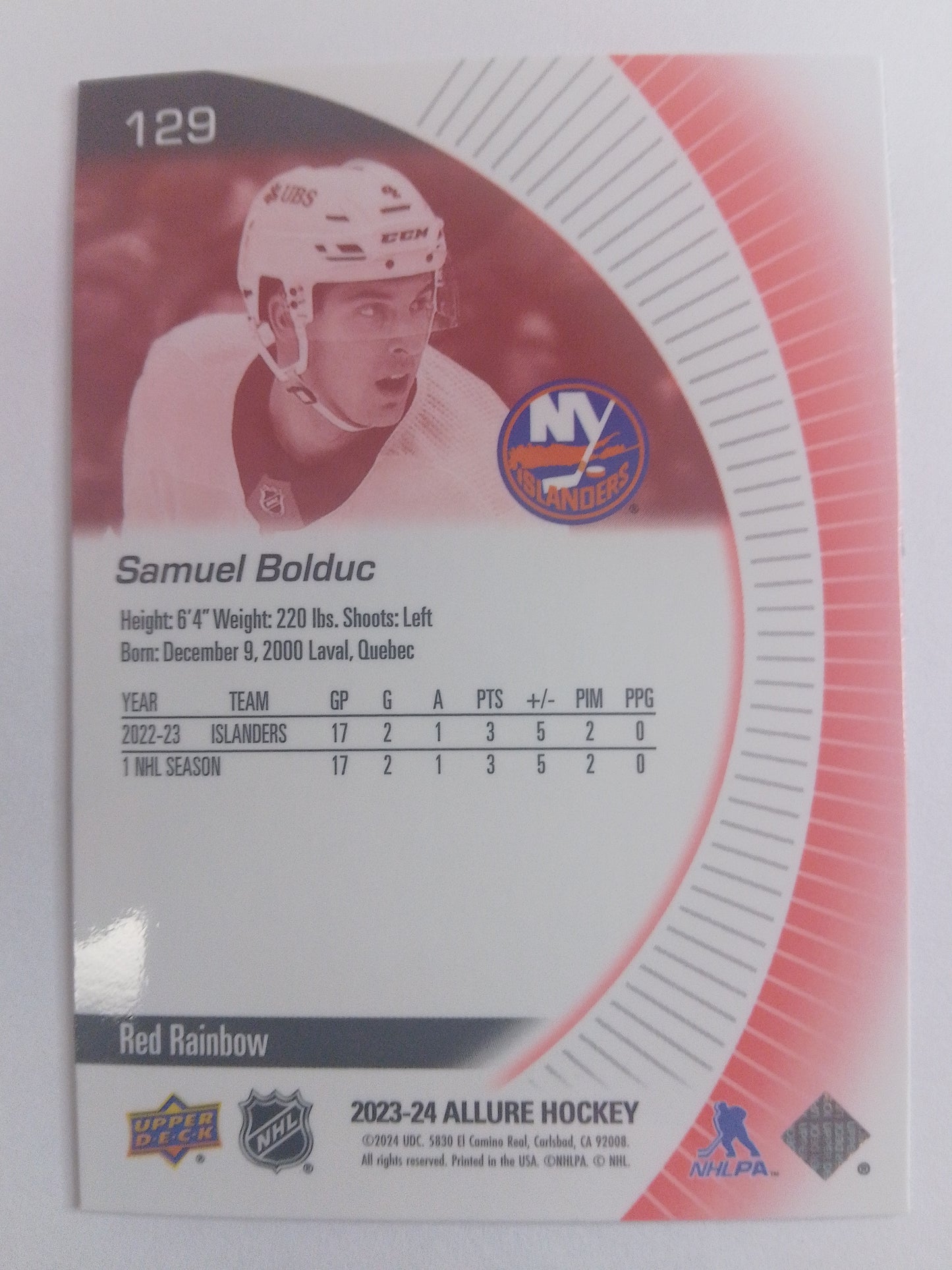 2023-24 Allure Samuel Bolduc Red Rainbow RC